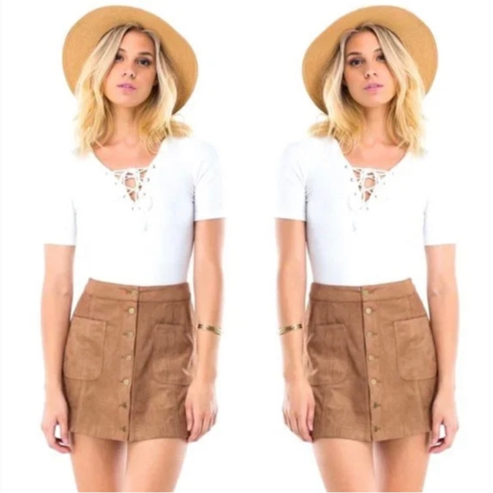 Cotton Candy LA Tan Corduroy Button Mini Skirt